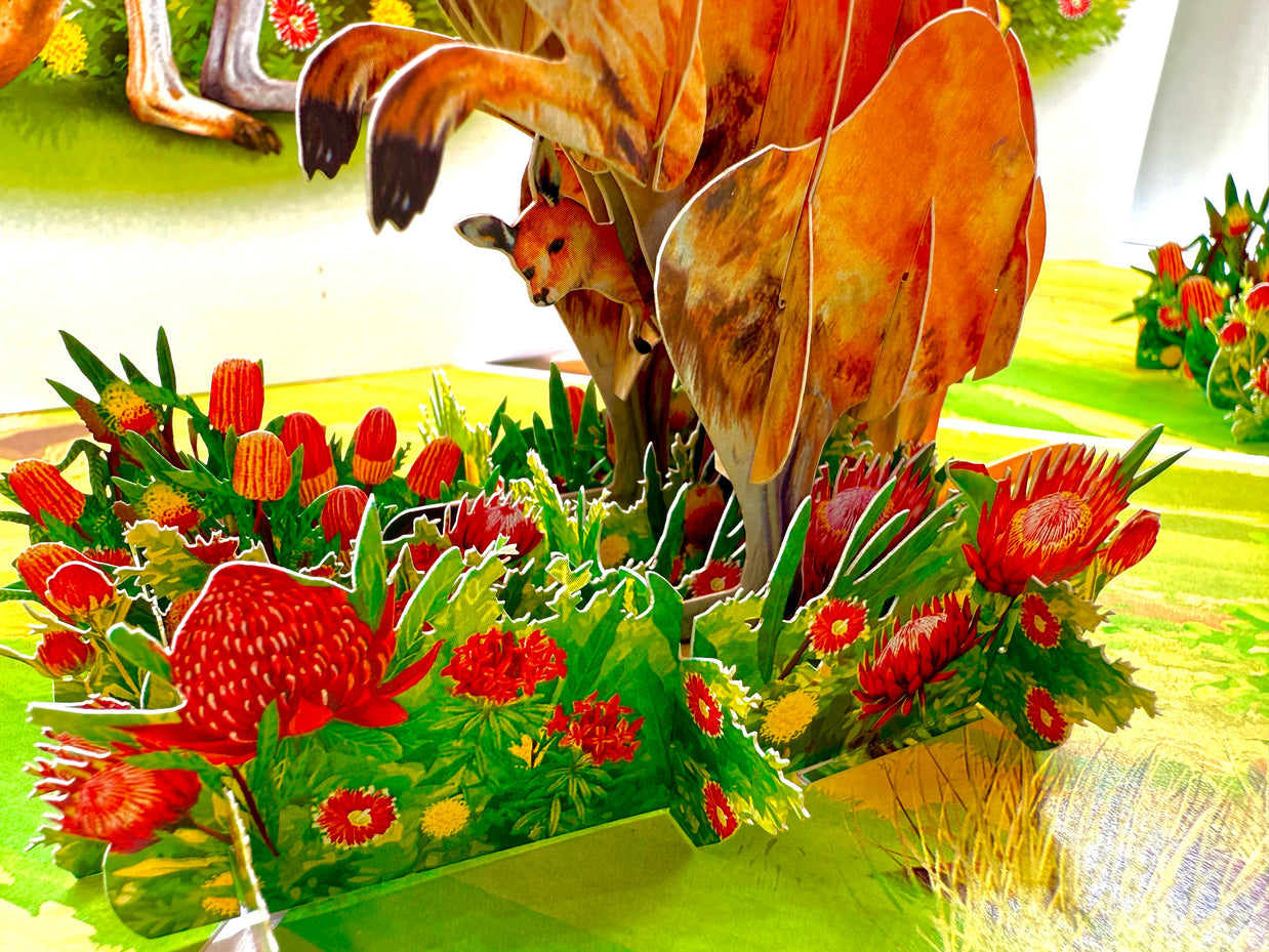 Kangaroo Mother & Baby Australian Wildlife Origami Pop Cards 3D Pop Up Greeting Card Thank You Handmade Gift Thinking of You Happy Birthday Occasion Australiana Celebrate the Beauty and Happiness During Special Day Best Wishes Gift