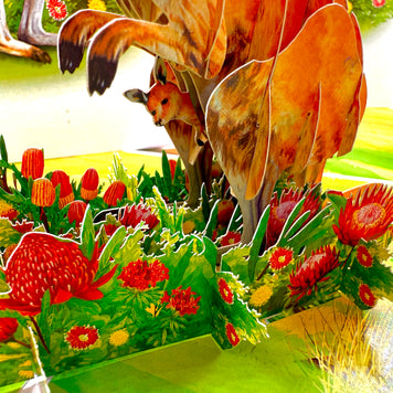 Kangaroo Mother & Baby Australian Wildlife Origami Pop Cards 3D Pop Up Greeting Card Thank You Handmade Gift Thinking of You Happy Birthday Occasion Australiana Celebrate the Beauty and Happiness During Special Day Best Wishes Gift