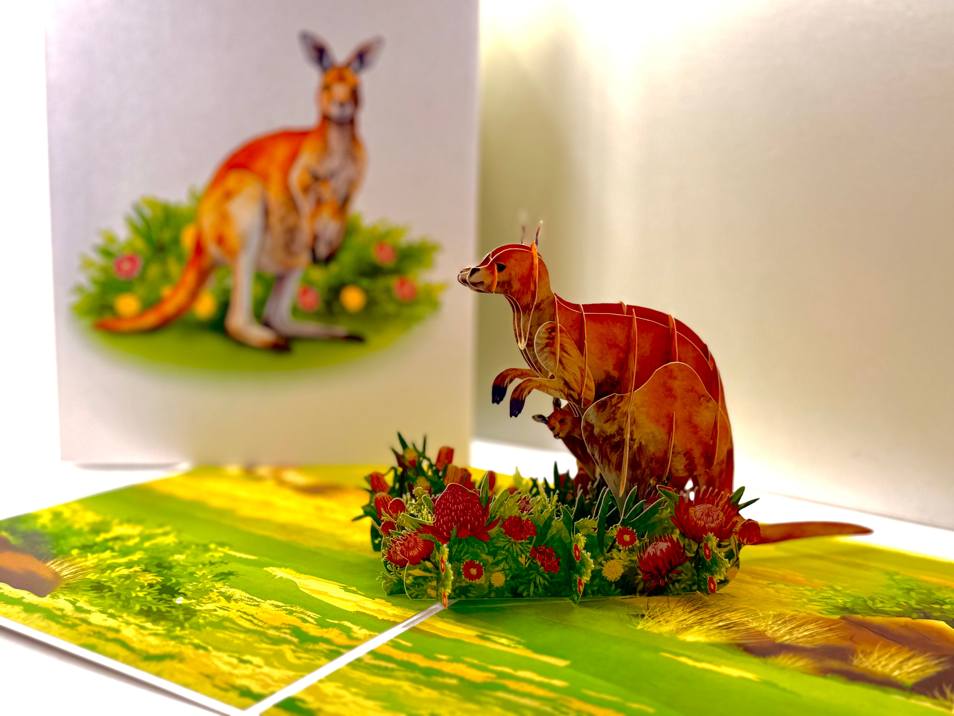 Kangaroo Mother & Baby Australian Wildlife Origami Pop Cards 3D Pop Up Greeting Card Thank You Handmade Gift Thinking of You Happy Birthday Occasion Australiana Celebrate the Beauty and Happiness During Special Day Best Wishes Gift