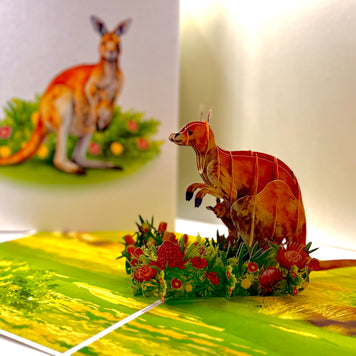 Kangaroo Mother & Baby Australian Wildlife Origami Pop Cards 3D Pop Up Greeting Card Thank You Handmade Gift Thinking of You Happy Birthday Occasion Australiana Celebrate the Beauty and Happiness During Special Day Best Wishes Gift