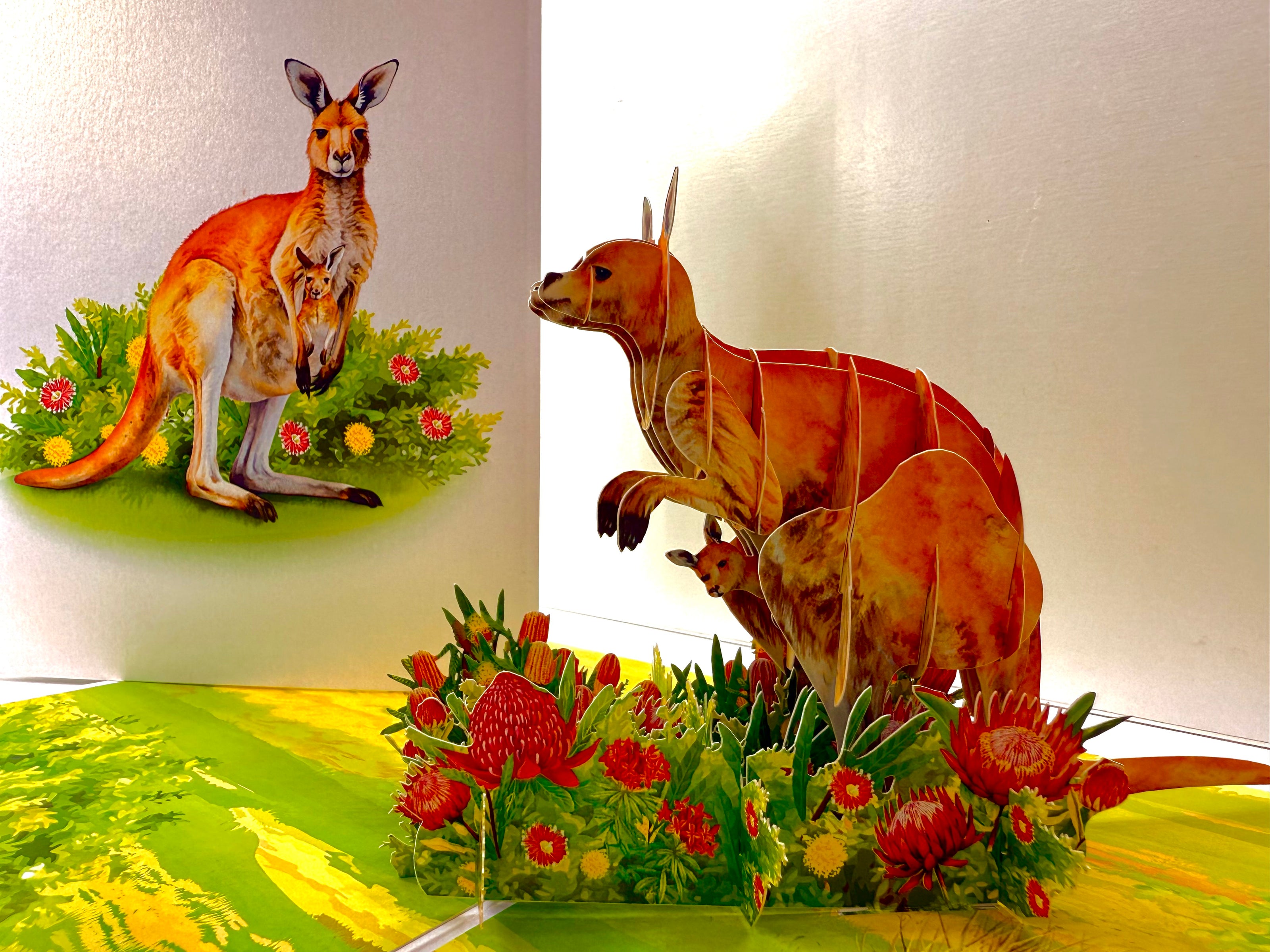 Kangaroo Mother & Baby Australian Wildlife Origami Pop Cards 3D Pop Up Greeting Card Thank You Handmade Gift Thinking of You Happy Birthday Occasion Australiana Celebrate the Beauty and Happiness During Special Day Best Wishes Gift