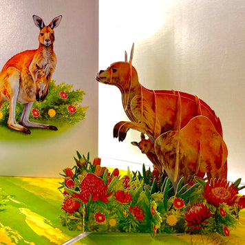 Kangaroo Mother & Baby Australian Wildlife Origami Pop Cards 3D Pop Up Greeting Card Thank You Handmade Gift Thinking of You Happy Birthday Occasion Australiana Celebrate the Beauty and Happiness During Special Day Best Wishes Gift