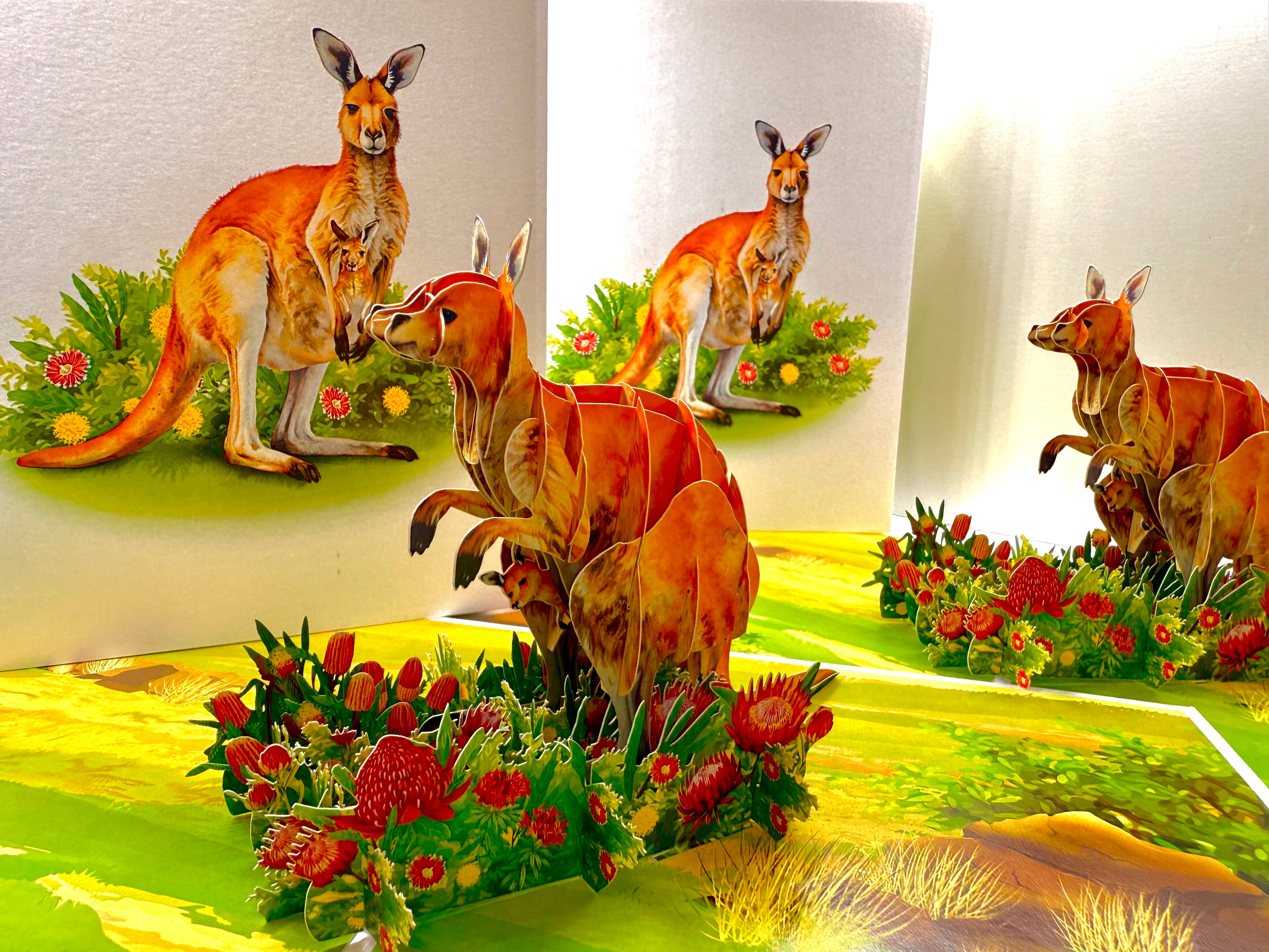 Kangaroo Mother & Baby Australian Wildlife Origami Pop Cards 3D Pop Up Greeting Card Thank You Handmade Gift Thinking of You Happy Birthday Occasion Australiana Celebrate the Beauty and Happiness During Special Day Best Wishes Gift