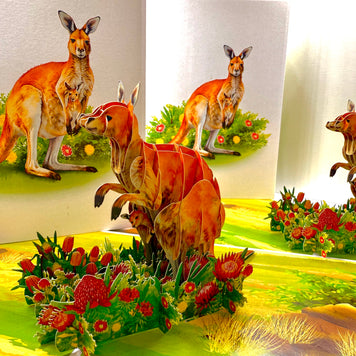 Kangaroo Mother & Baby Australian Wildlife Origami Pop Cards 3D Pop Up Greeting Card Thank You Handmade Gift Thinking of You Happy Birthday Occasion Australiana Celebrate the Beauty and Happiness During Special Day Best Wishes Gift