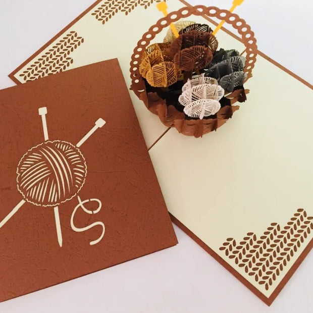Knitting Basket in Brown Origami Pop Cards 3D Pop Up Greeting Card Thank You Handmade Gift Thinking of You Happy Birthday Occasion Australiana Celebrate the Beauty and Happiness During Special Day Best Wishes Gift