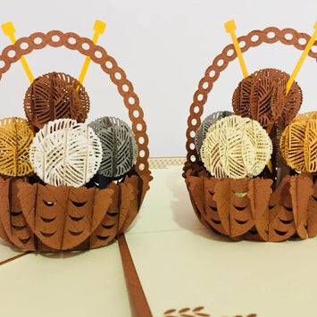 Knitting Basket in Brown Origami Pop Cards 3D Pop Up Greeting Card Thank You Handmade Gift Thinking of You Happy Birthday Occasion Australiana Celebrate the Beauty and Happiness During Special Day Best Wishes Gift