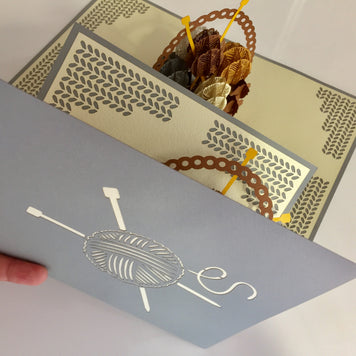 Colourful Knitting Basket in Grey Origami Pop Cards 3D Pop Up Greeting Card Thank You Handmade Gift Thinking of You Happy Birthday Occasion Australiana Celebrate the Beauty and Happiness During Special Day Best Wishes Gift