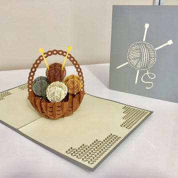 Colourful Knitting Basket in Grey Origami Pop Cards 3D Pop Up Greeting Card Thank You Handmade Gift Thinking of You Happy Birthday Occasion Australiana Celebrate the Beauty and Happiness During Special Day Best Wishes Gift