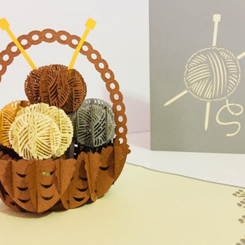Colourful Knitting Basket in Grey Origami Pop Cards 3D Pop Up Greeting Card Thank You Handmade Gift Thinking of You Happy Birthday Occasion Australiana Celebrate the Beauty and Happiness During Special Day Best Wishes Gift