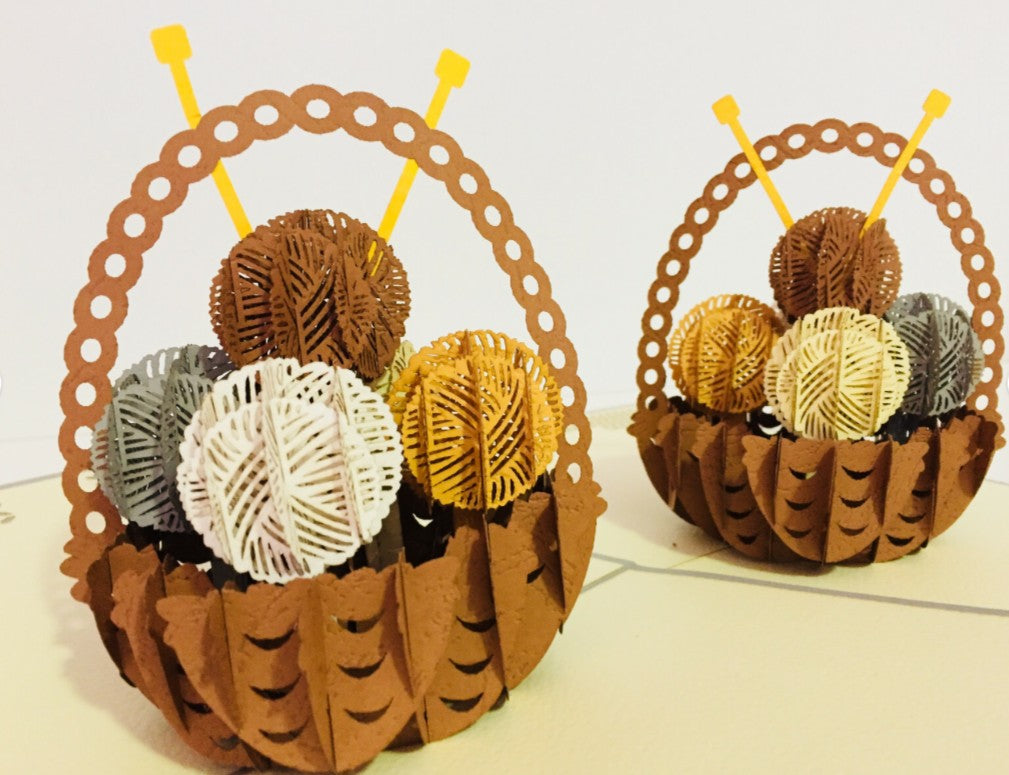 Colourful Knitting Basket in Grey Origami Pop Cards 3D Pop Up Greeting Card Thank You Handmade Gift Thinking of You Happy Birthday Occasion Australiana Celebrate the Beauty and Happiness During Special Day Best Wishes Gift