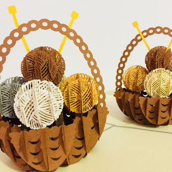 Colourful Knitting Basket in Grey Origami Pop Cards 3D Pop Up Greeting Card Thank You Handmade Gift Thinking of You Happy Birthday Occasion Australiana Celebrate the Beauty and Happiness During Special Day Best Wishes Gift