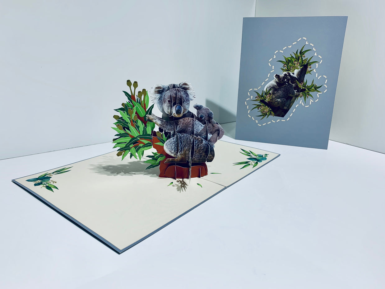 Koala Mother & Baby Australian Wild Animal Origami Pop Cards 3D Pop Up Greeting Card Happy Birthday Thank You Handmade Gift Thinking of You Blank Card for Any Occasion Happy Mother's Day Happy Father's Animals Donation to WWF-Australia