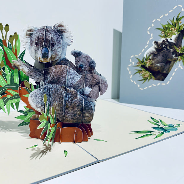 Koala Mother & Baby Australian Wild Animal Origami Pop Cards 3D Pop Up Greeting Card Happy Birthday Thank You Handmade Gift Thinking of You Blank Card for Any Occasion Happy Mother's Day Happy Father's Animals Donation to WWF-Australia