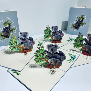 Koala Mother & Baby Australian Wild Animal Origami Pop Cards 3D Pop Up Greeting Card Happy Birthday Thank You Handmade Gift Thinking of You Blank Card for Any Occasion Happy Mother's Day Happy Father's Animals Donation to WWF-Australia