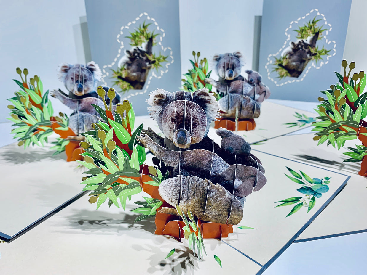 Koala Mother & Baby Australian Wild Animal Origami Pop Cards 3D Pop Up Greeting Card Happy Birthday Thank You Handmade Gift Thinking of You Blank Card for Any Occasion Happy Mother's Day Happy Father's Animals Donation to WWF-Australia