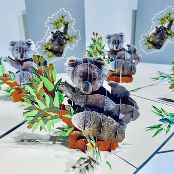 Koala Mother & Baby Australian Wild Animal Origami Pop Cards 3D Pop Up Greeting Card Happy Birthday Thank You Handmade Gift Thinking of You Blank Card for Any Occasion Happy Mother's Day Happy Father's Animals Donation to WWF-Australia