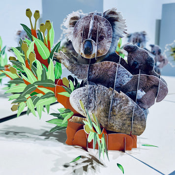 Koala Mother & Baby Australian Wild Animal Origami Pop Cards 3D Pop Up Greeting Card Happy Birthday Thank You Handmade Gift Thinking of You Blank Card for Any Occasion Happy Mother's Day Happy Father's Animals Donation to WWF-Australia