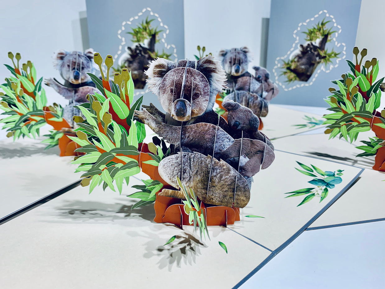 Koala Mother & Baby Australian Wild Animal Origami Pop Cards 3D Pop Up Greeting Card Happy Birthday Thank You Handmade Gift Thinking of You Blank Card for Any Occasion Happy Mother's Day Happy Father's Animals Donation to WWF-Australia