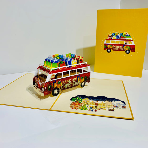 Kombi Christmas Santa Driving in His Vintage Van Origami Pop Cards 3D Pop Up Greeting Card Celebrate Happy Birthday Thank You Handmade Best Wishes Gift Thinking of You Blank Card for Any Occasion Happy Mother's Day Australiana