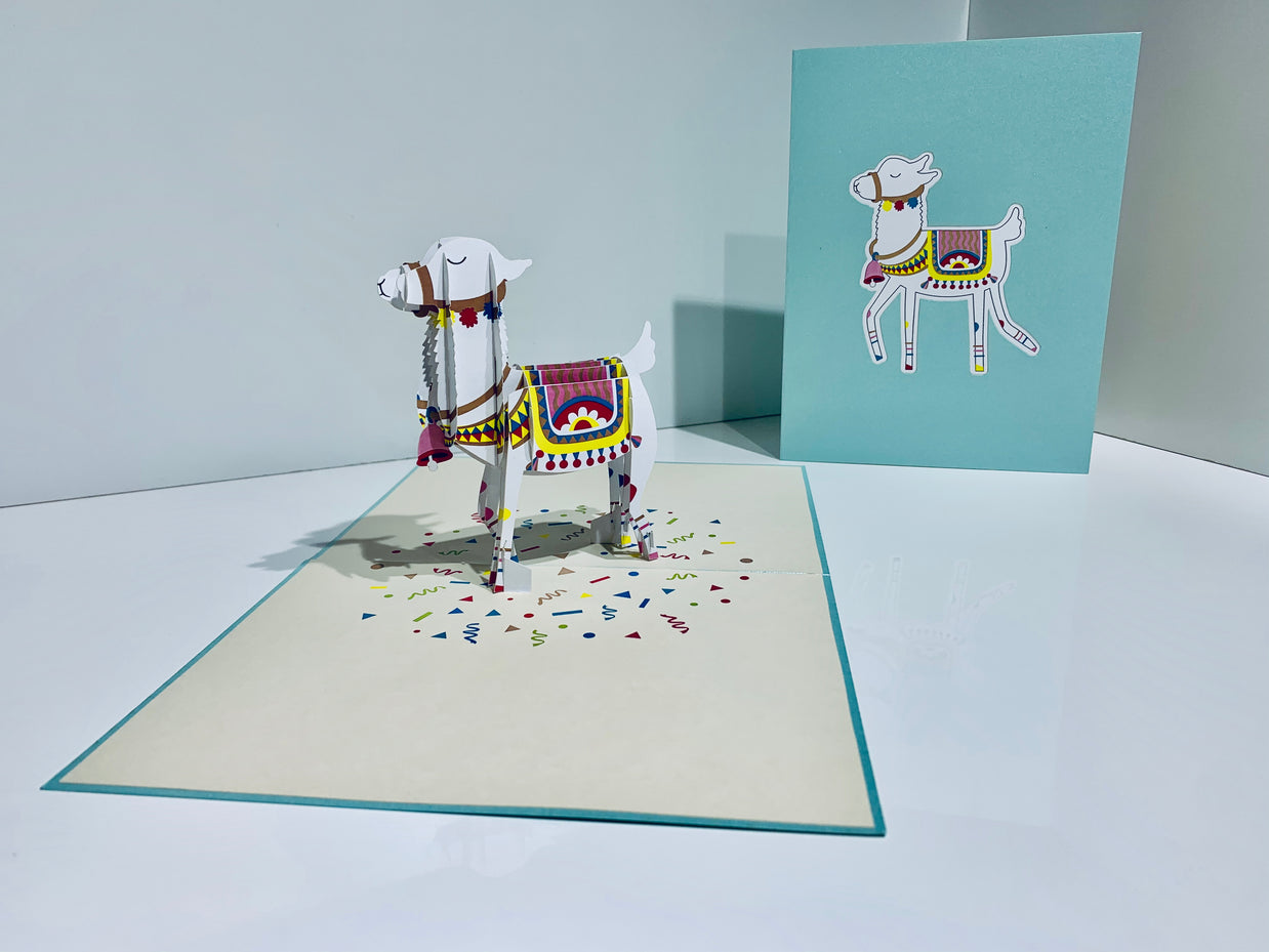 Baby Blue LLAMA Origami Pop Cards 3D Pop Up Greeting Card Happy Birthday Thank You Handmade Gift Thinking of You Blank Card for Any Occasion Happy Mother's Day Australiana Celebrate the Beauty of Animals Perfect Gift for Baby