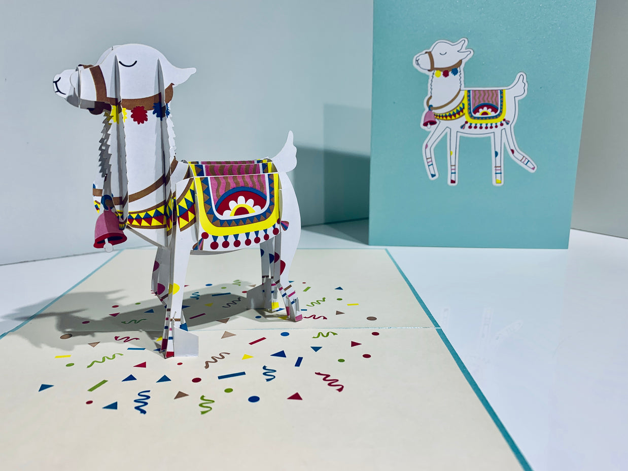 Baby Blue LLAMA Origami Pop Cards 3D Pop Up Greeting Card Happy Birthday Thank You Handmade Gift Thinking of You Blank Card for Any Occasion Happy Mother's Day Australiana Celebrate the Beauty of Animals Perfect Gift for Baby