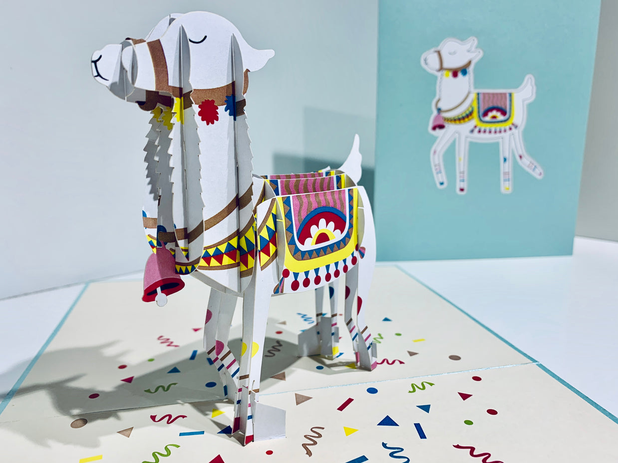 Baby Blue LLAMA Origami Pop Cards 3D Pop Up Greeting Card Happy Birthday Thank You Handmade Gift Thinking of You Blank Card for Any Occasion Happy Mother's Day Australiana Celebrate the Beauty of Animals Perfect Gift for Baby