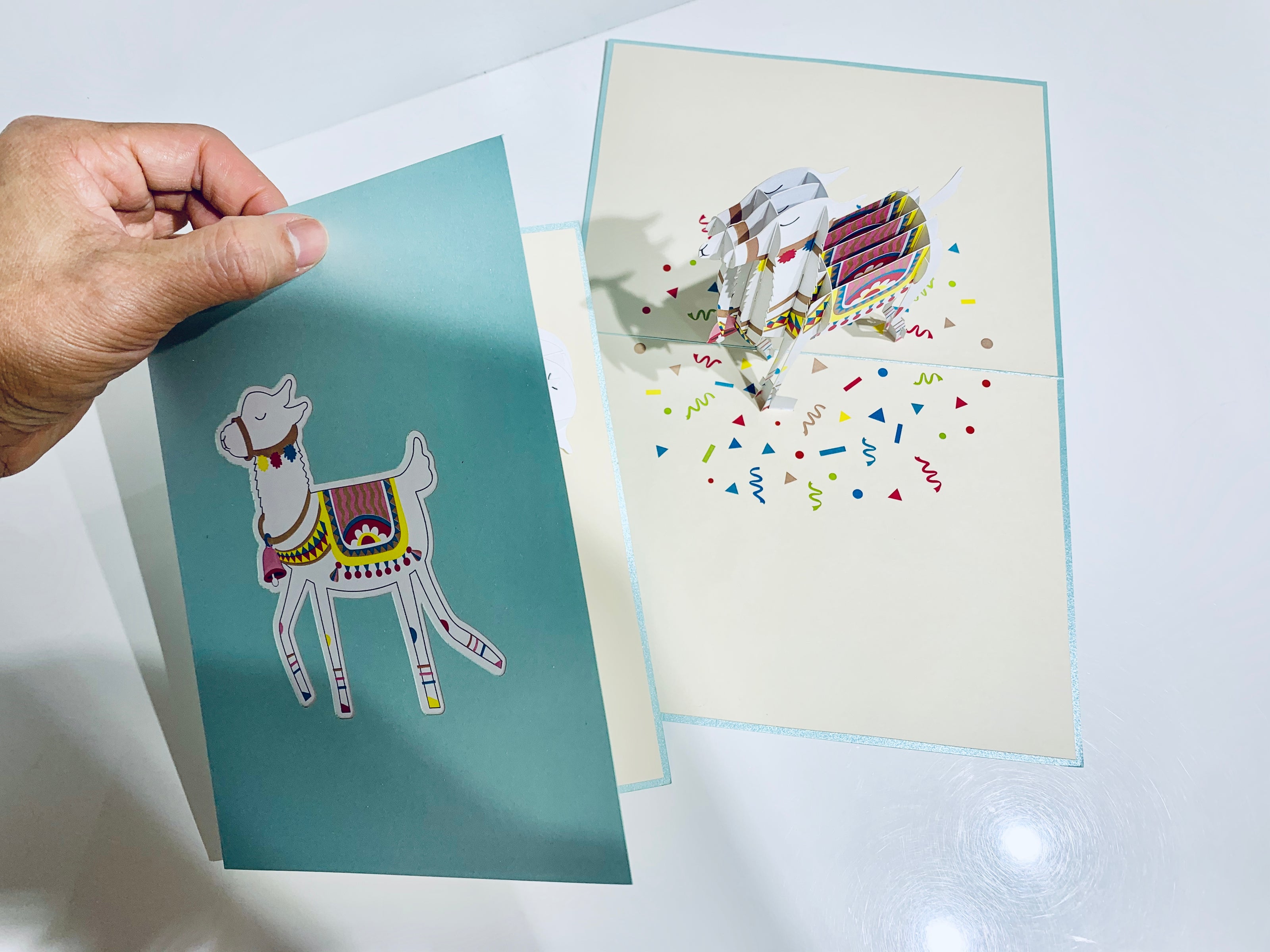 Baby Blue LLAMA Origami Pop Cards 3D Pop Up Greeting Card Happy Birthday Thank You Handmade Gift Thinking of You Blank Card for Any Occasion Happy Mother's Day Australiana Celebrate the Beauty of Animals Perfect Gift for Baby