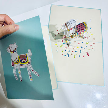 Baby Blue LLAMA Origami Pop Cards 3D Pop Up Greeting Card Happy Birthday Thank You Handmade Gift Thinking of You Blank Card for Any Occasion Happy Mother's Day Australiana Celebrate the Beauty of Animals Perfect Gift for Baby