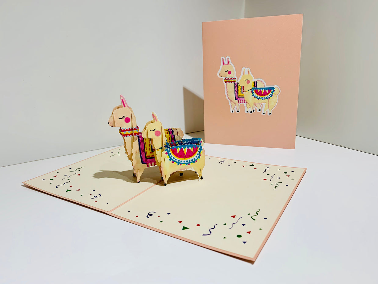 LLAMA - Mother & Baby Origami Pop Cards 3D Pop Up Greeting Card Happy Birthday Thank You Handmade Gift Thinking of You Blank Card for Any Occasion Happy Mother's Day Australiana Celebrate the Beauty of Animals Perfect Gift for Girl