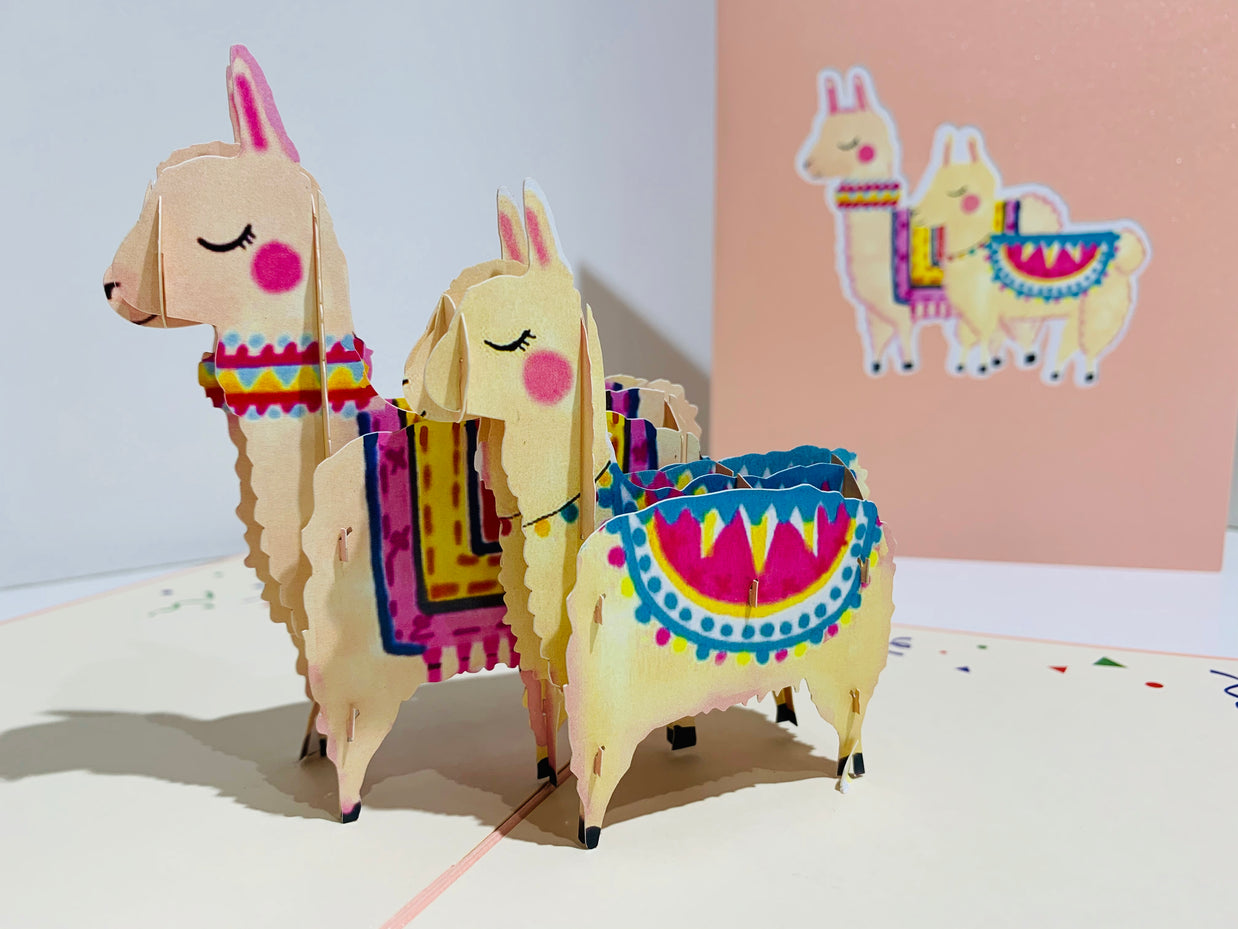 LLAMA - Mother & Baby Origami Pop Cards 3D Pop Up Greeting Card Happy Birthday Thank You Handmade Gift Thinking of You Blank Card for Any Occasion Happy Mother's Day Australiana Celebrate the Beauty of Animals Perfect Gift for Girl