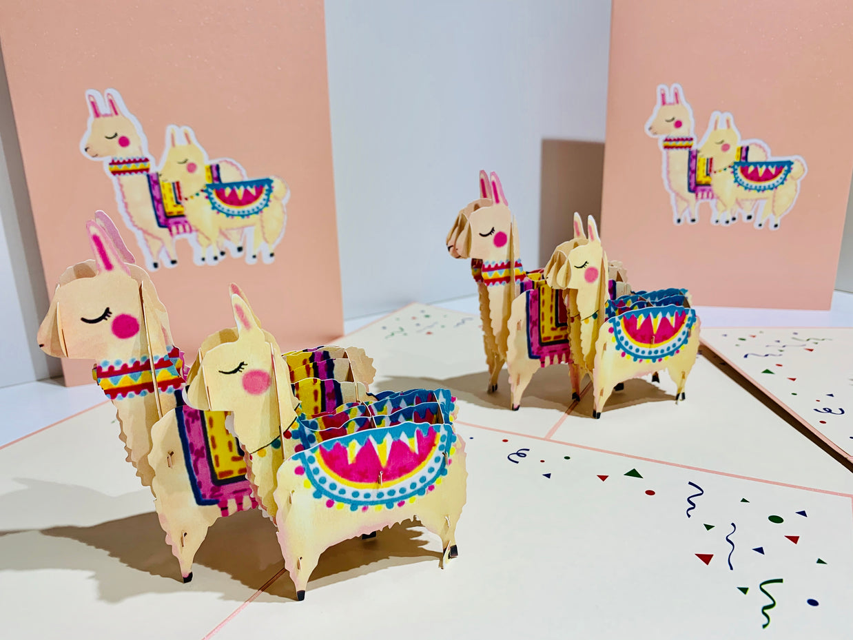 LLAMA - Mother & Baby Origami Pop Cards 3D Pop Up Greeting Card Happy Birthday Thank You Handmade Gift Thinking of You Blank Card for Any Occasion Happy Mother's Day Australiana Celebrate the Beauty of Animals Perfect Gift for Girl