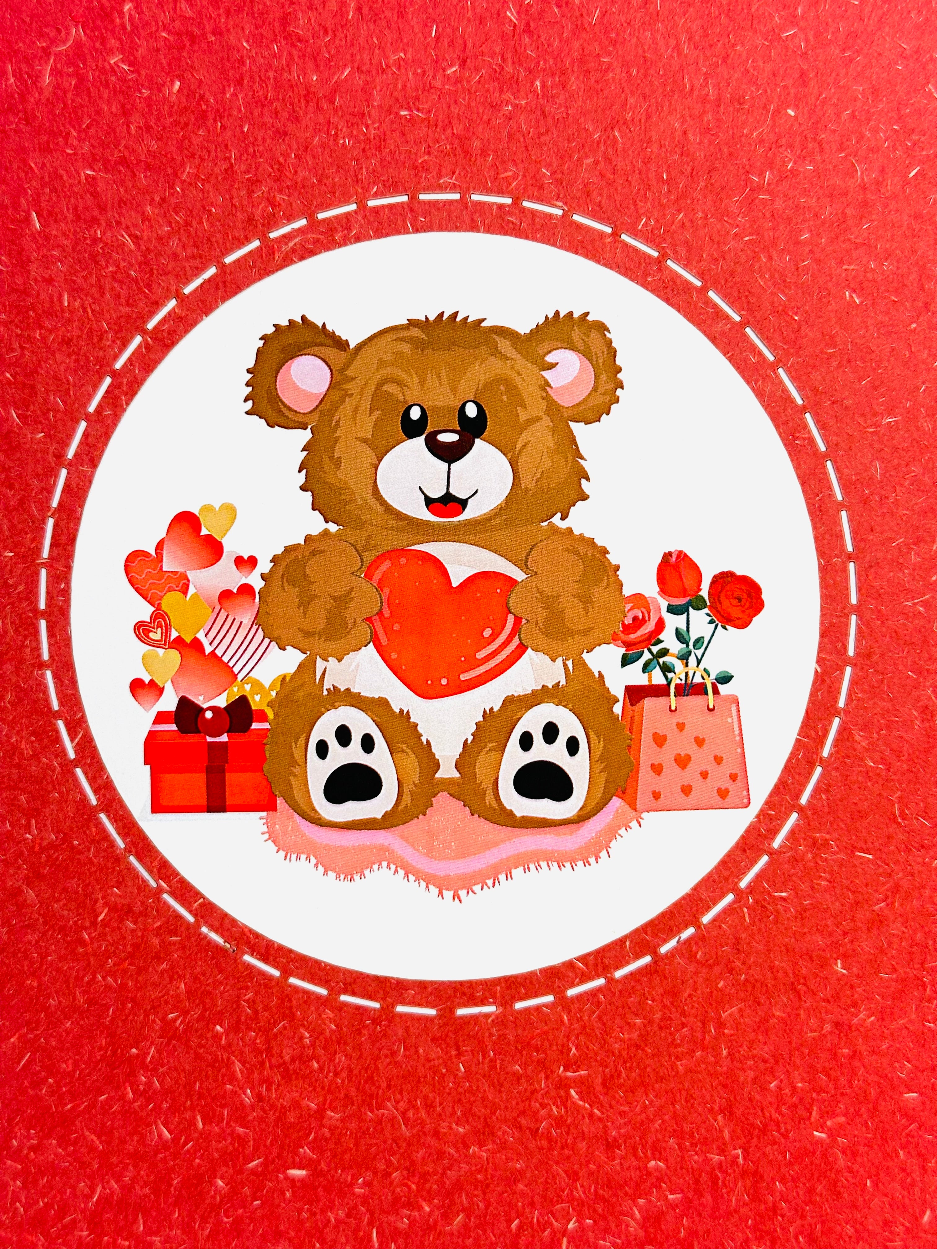 LOVE Brown Teddy Holding a Love Heart & Presents 3D POP UP GREETING CARD - Created by Origami Pop Cards Australian Design & Handmade 3D Pop Up Magical Paper Cards, Handmade Pop Up Cards Happy Valentine's Day Celebrate Love Heart Fell and Romantic