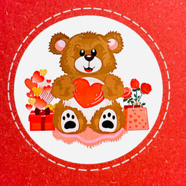 LOVE Brown Teddy Holding a Love Heart & Presents 3D POP UP GREETING CARD - Created by Origami Pop Cards Australian Design & Handmade 3D Pop Up Magical Paper Cards, Handmade Pop Up Cards Happy Valentine's Day Celebrate Love Heart Fell and Romantic