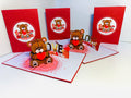 LOVE Brown Teddy Holding a Love Heart & Presents 3D POP UP GREETING CARD - Created by Origami Pop Cards Australian Design & Handmade 3D Pop Up Magical Paper Cards, Handmade Pop Up Cards Happy Valentine's Day Celebrate Love Heart Fell and Romantic