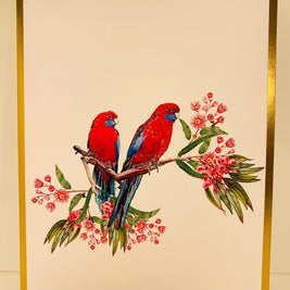 LUXURY Gold Double Crimson Rosella Parrot Australian Bird Origami Pop Cards 3D Pop Up Greeting Card Happy Birthday Thank You Handmade Gift Thinking of You Blank Card for Any Occasion Happy Mother's Day Happy Father's Australiana Birds