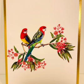LUXURY Gold Double Eastern Rosella Parrot Australian Bird Origami Pop Cards 3D Pop Up Greeting Card Happy Birthday Thank You Handmade Gift Thinking of You Blank Card for Any Occasion Happy Mother's Day Happy Father's Australiana Birds