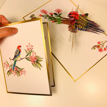 LUXURY Gold Single Eastern Rosella Parrot Australian Bird Origami Pop Cards 3D Pop Up Greeting Card Happy Birthday Thank You Handmade Gift Thinking of You Blank Card for Any Occasion Happy Mother's Day Happy Father's Australiana Birds