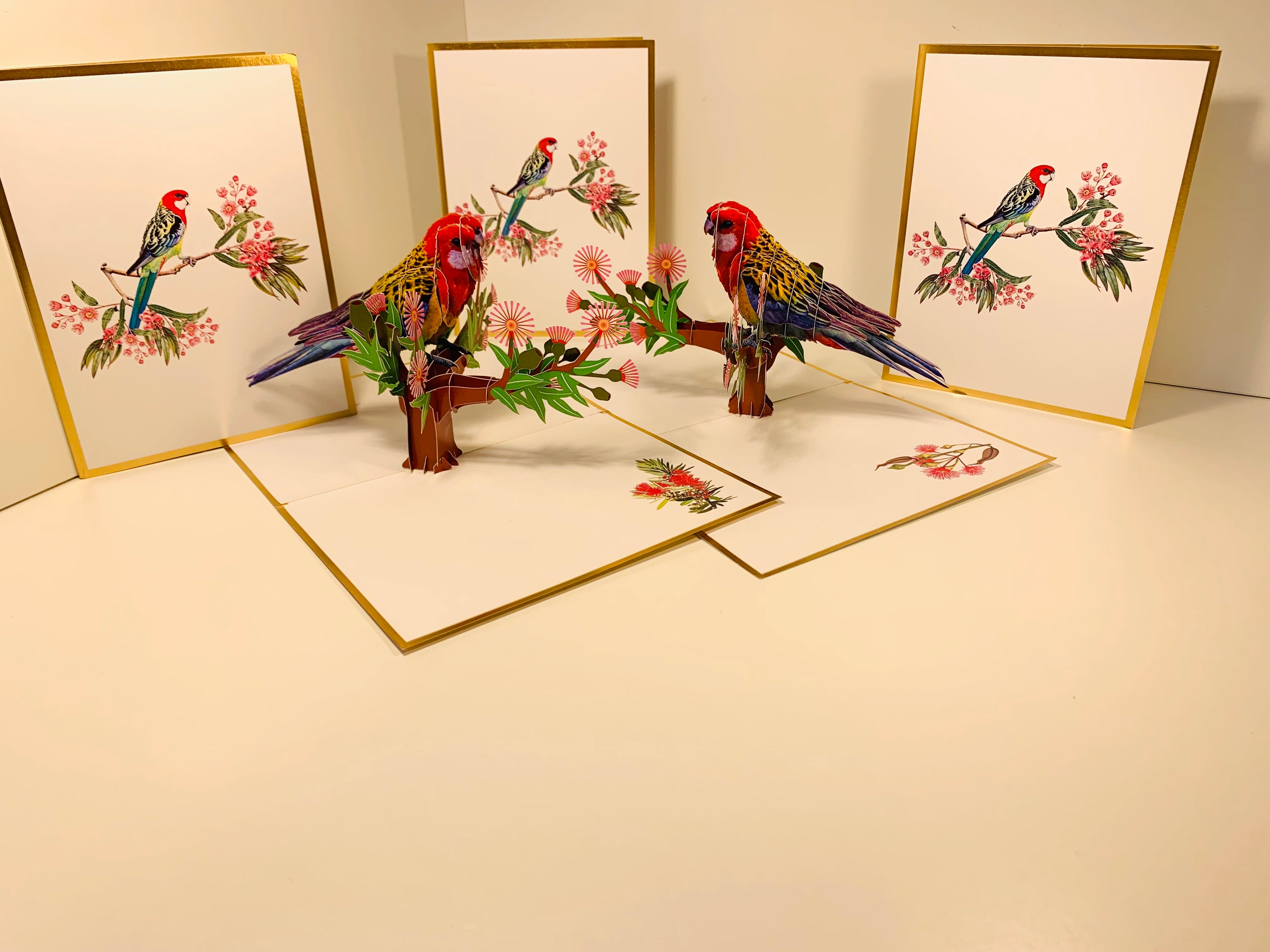 LUXURY Gold Single Eastern Rosella Parrot Australian Bird Origami Pop Cards 3D Pop Up Greeting Card Happy Birthday Thank You Handmade Gift Thinking of You Blank Card for Any Occasion Happy Mother's Day Happy Father's Australiana Birds