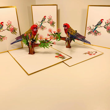LUXURY Gold Single Eastern Rosella Parrot Australian Bird Origami Pop Cards 3D Pop Up Greeting Card Happy Birthday Thank You Handmade Gift Thinking of You Blank Card for Any Occasion Happy Mother's Day Happy Father's Australiana Birds