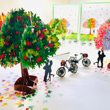 LUXURY Silhouette Couple Kissing Under a Four Seasons Tree 3D POP UP GREETING CARD - Created by Origami Pop Cards Australian Design & Handmade 3D Pop Up Magical Paper Cards, Handmade Pop Cards Happy Valentine's Day Celebrate Love Heart Fell Romantic