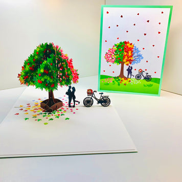 LUXURY Silhouette Couple Kissing Under a Four Seasons Tree 3D POP UP GREETING CARD - Created by Origami Pop Cards Australian Design & Handmade 3D Pop Up Magical Paper Cards, Handmade Pop Cards Happy Valentine's Day Celebrate Love Heart Fell Romantic