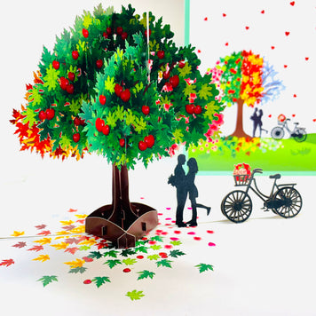 LUXURY Silhouette Couple Kissing Under a Four Seasons Tree 3D POP UP GREETING CARD - Created by Origami Pop Cards Australian Design & Handmade 3D Pop Up Magical Paper Cards, Handmade Pop Cards Happy Valentine's Day Celebrate Love Heart Fell Romantic
