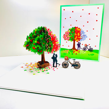 LUXURY Silhouette Couple Kissing Under a Four Seasons Tree 3D POP UP GREETING CARD - Created by Origami Pop Cards Australian Design & Handmade 3D Pop Up Magical Paper Cards, Handmade Pop Cards Happy Valentine's Day Celebrate Love Heart Fell Romantic