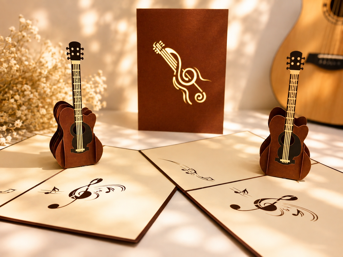Large Guitar Card Origami Pop Cards 3D Pop Up Greeting Card Celebrate Happy Birthday Thank You Handmade Best Wishes Gift Thinking of You Blank Card for Any Occasion Happy Mother's Day Happy Father's Day Australiana Celebration