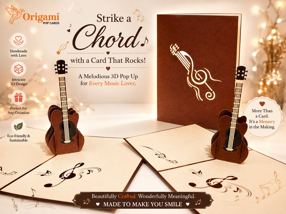 Large Guitar Card Origami Pop Cards 3D Pop Up Greeting Card Celebrate Happy Birthday Thank You Handmade Best Wishes Gift Thinking of You Blank Card for Any Occasion Happy Mother's Day Happy Father's Day Australiana Celebration