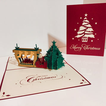 Large Metallic Christmas Eve Fireplace Origami Pop Cards 3D Pop Up Greeting Card Merry Christmas Thank You Handmade Best Wishes Blank Card Gift Happy Holidays Celebrate the Special Day