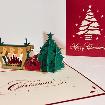 Large Metallic Christmas Eve Fireplace Origami Pop Cards 3D Pop Up Greeting Card Merry Christmas Thank You Handmade Best Wishes Blank Card Gift Happy Holidays Celebrate the Special Day