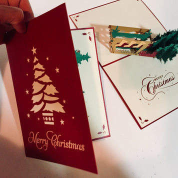 Large Metallic Christmas Eve Fireplace Origami Pop Cards 3D Pop Up Greeting Card Merry Christmas Thank You Handmade Best Wishes Blank Card Gift Happy Holidays Celebrate the Special Day