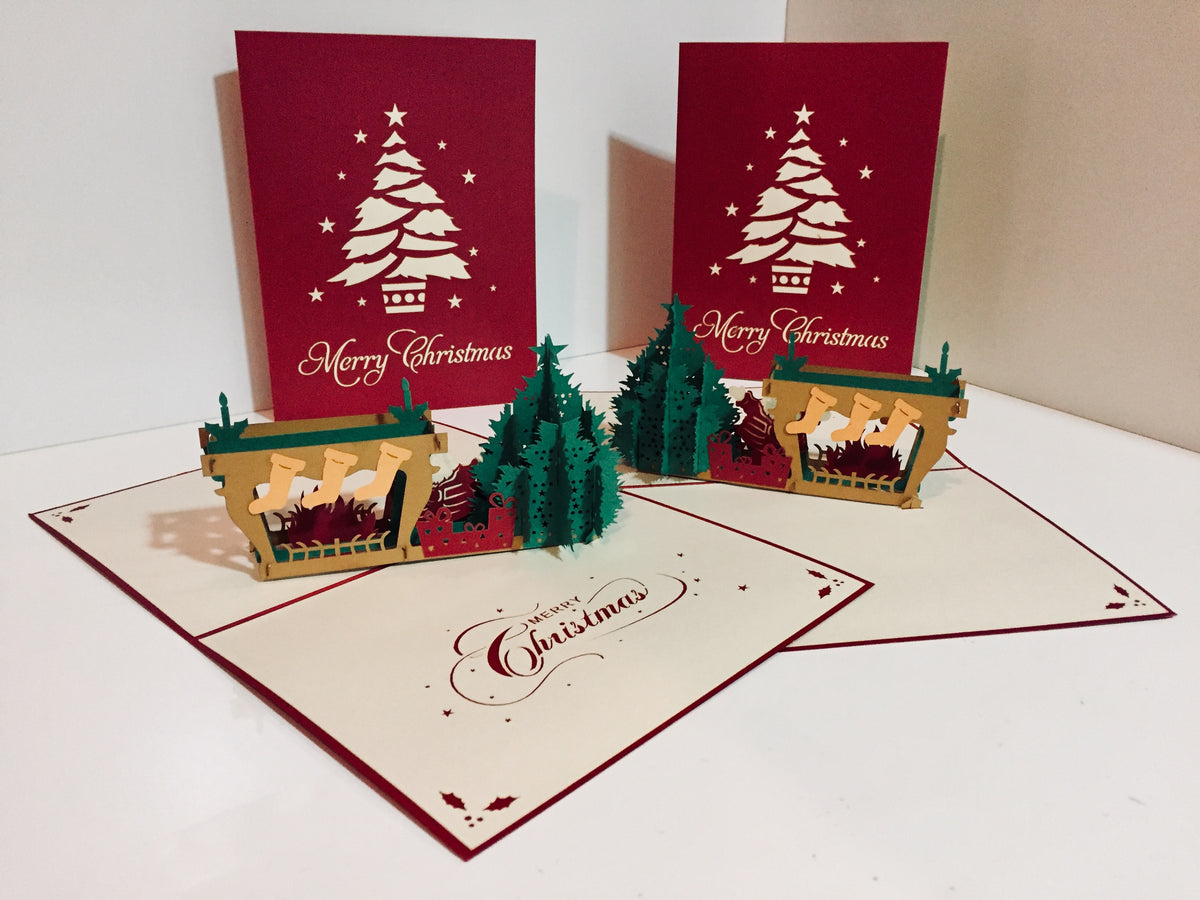 Large Metallic Christmas Eve Fireplace Origami Pop Cards 3D Pop Up Greeting Card Merry Christmas Thank You Handmade Best Wishes Blank Card Gift Happy Holidays Celebrate the Special Day