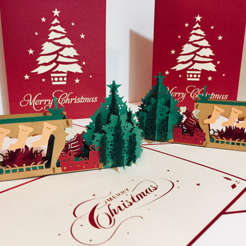 Large Metallic Christmas Eve Fireplace Origami Pop Cards 3D Pop Up Greeting Card Merry Christmas Thank You Handmade Best Wishes Blank Card Gift Happy Holidays Celebrate the Special Day